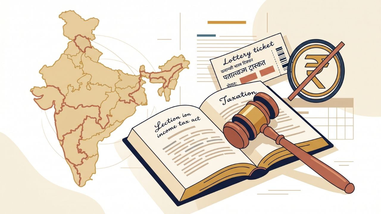 A magnifying glass highlighting Section 58(4) explaining can I set off losses against lottery winnings in India.